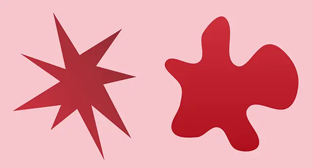 One spikey shaped blob beside a soft shaped blob on a pink background