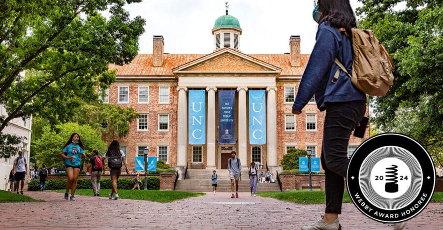 Webby Award Honoree badge on UNC University campus image for Web Design Company Case Study