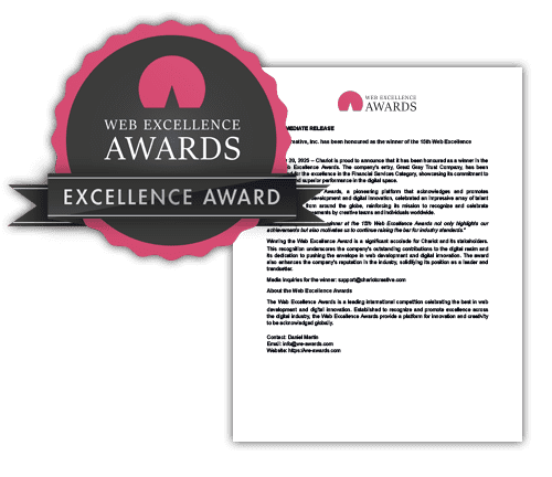 Web Design Award badge and press release for the Great Gray project