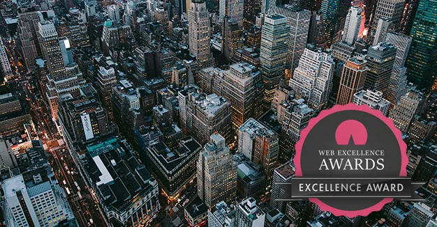 Great Gray web design case study thumbnail showing cityscape and award badge